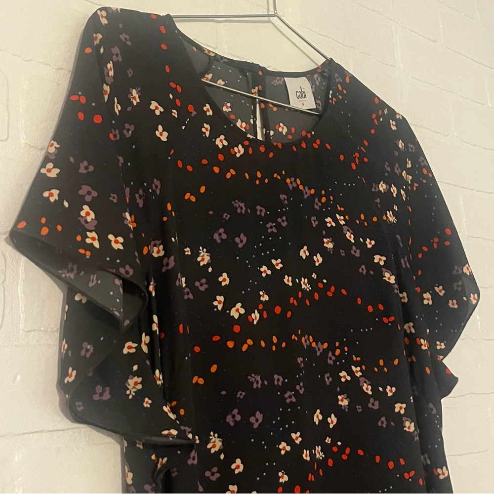 Cabi Womens Dress Floral Flowy Flutter Sleeves Work Office Short Sleeves Small - Picture 7 of 11